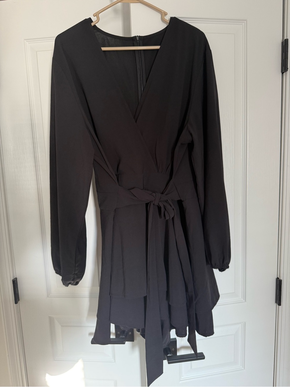 Black Long Sleeve Romper with Tie Waist